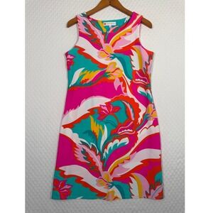 Jude Connally Womens Mod Floral Hot Pink Floral Sleeveless Shift Dress M USA
